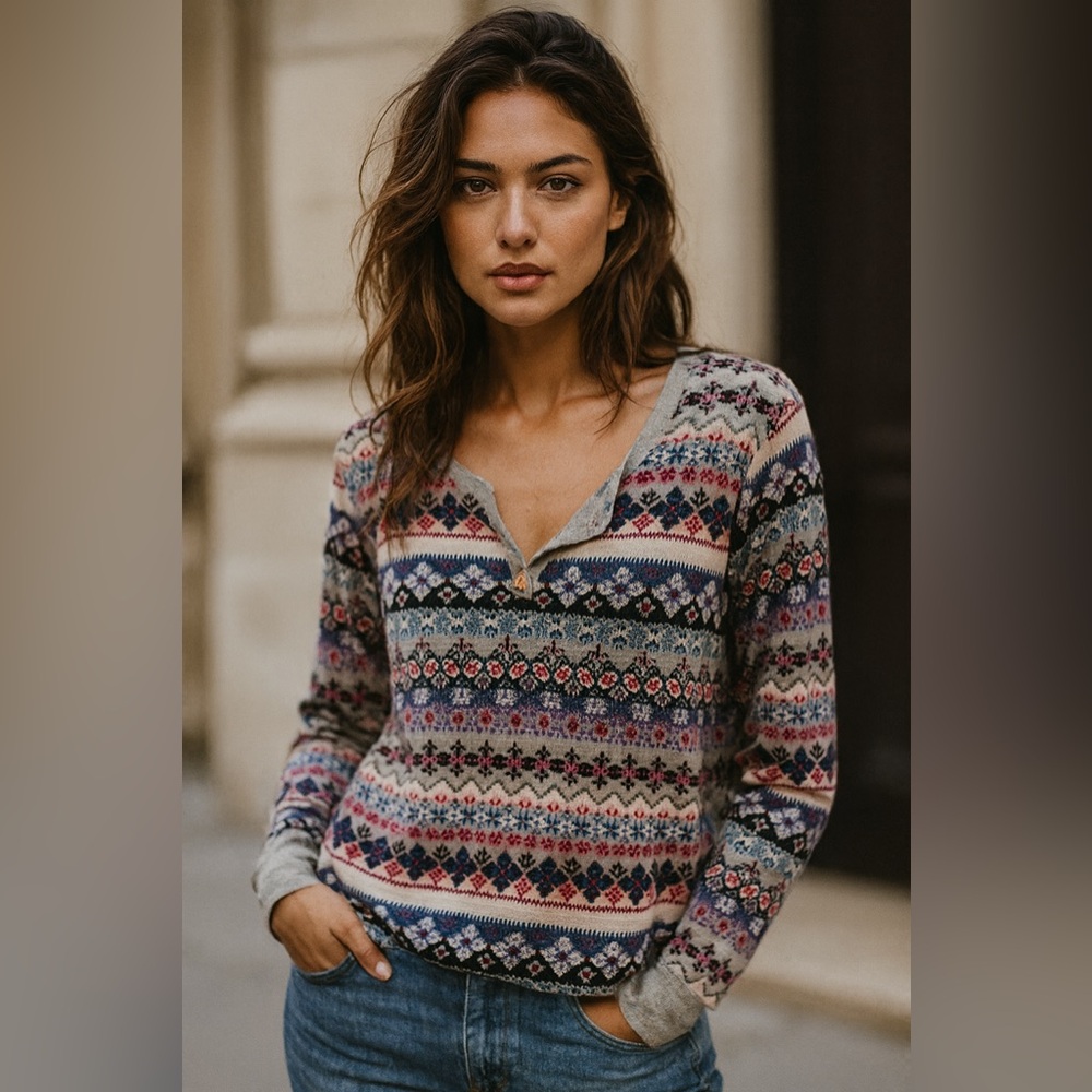 Jane & Bleecker Fair Isle Sweatshirt M Eclectic Grandpa Retro Revival Preppy